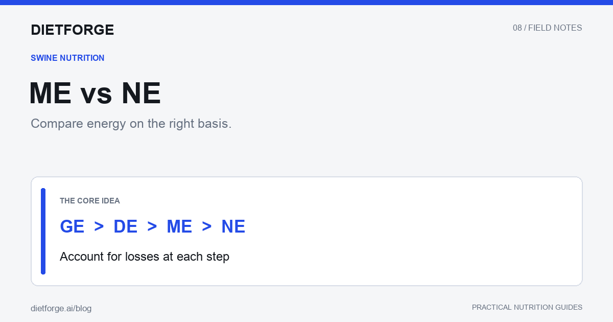 ME vs NE: GE  >  DE  >  ME  >  NE. Account for losses at each step.