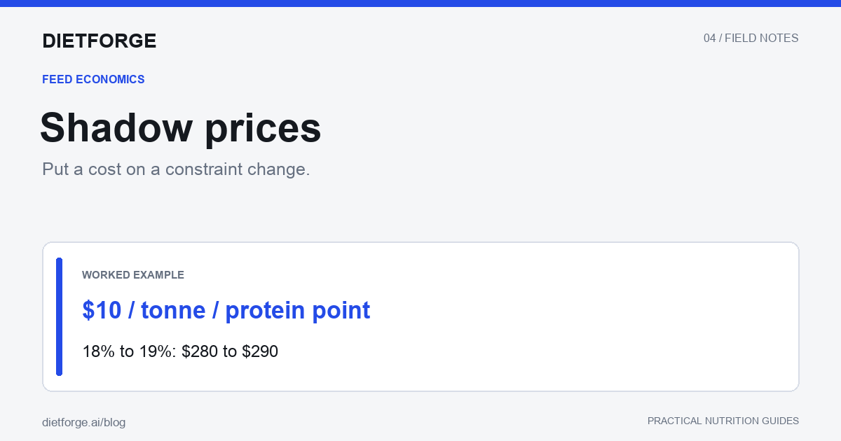 Shadow prices: $10 / tonne / protein point. 18% to 19%: $280 to $290.